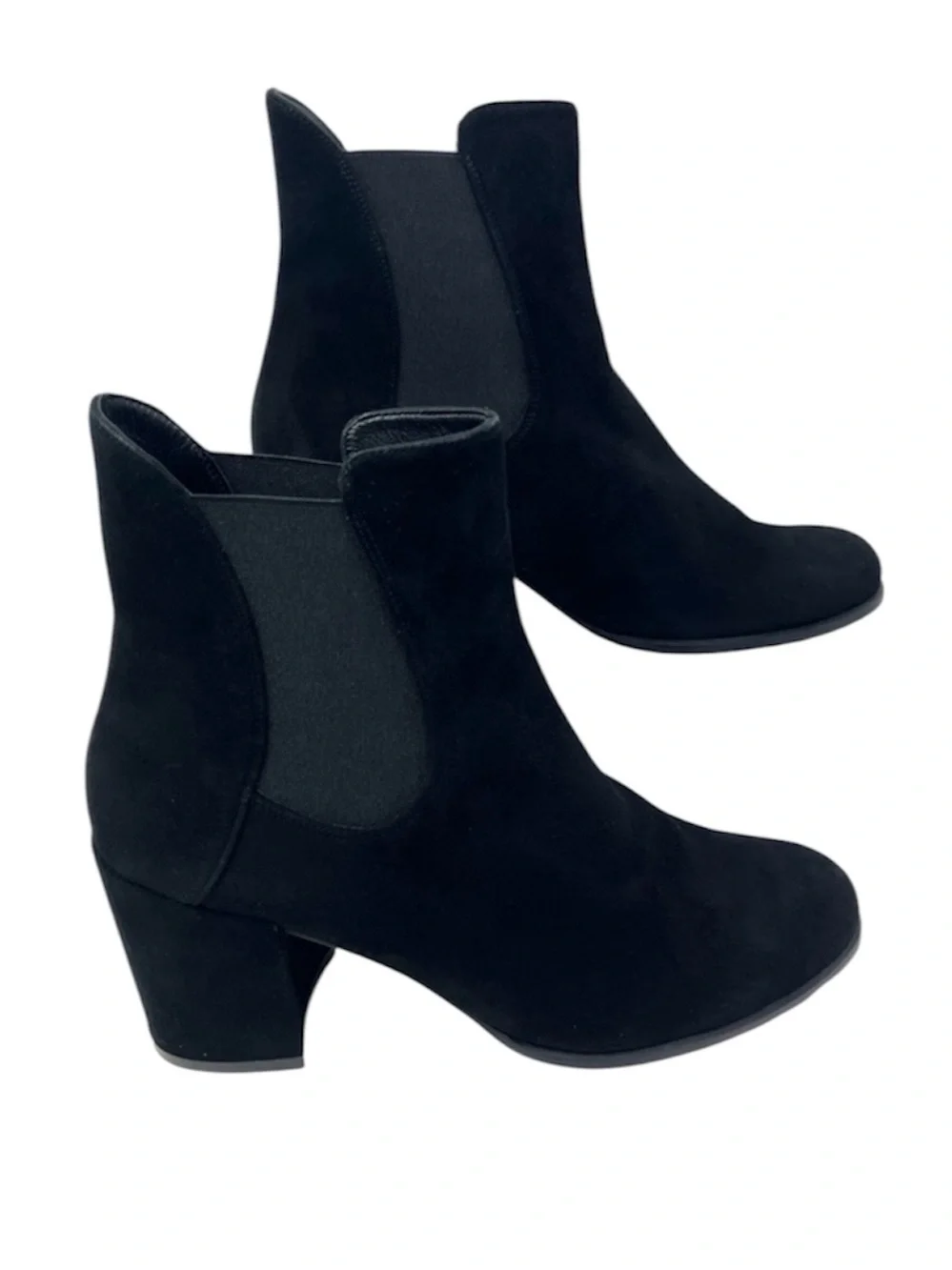 Stuart Weitzman Womens Black Suede Leather Block Heel Pull On Ankle Booties